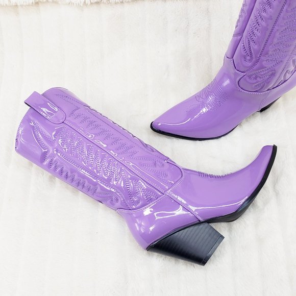Lilac Purple Patent Western Cowboy Cowgirl Boots - Picture 9 of 13
